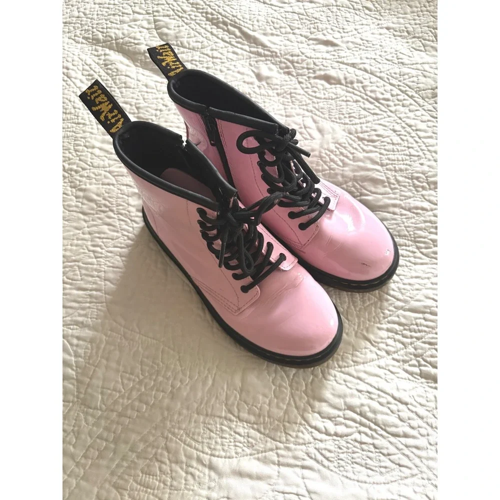 Dr. Martens 1460 Pale Pink Patent Leather Lace Up Side Zip Boots US 3 Youth